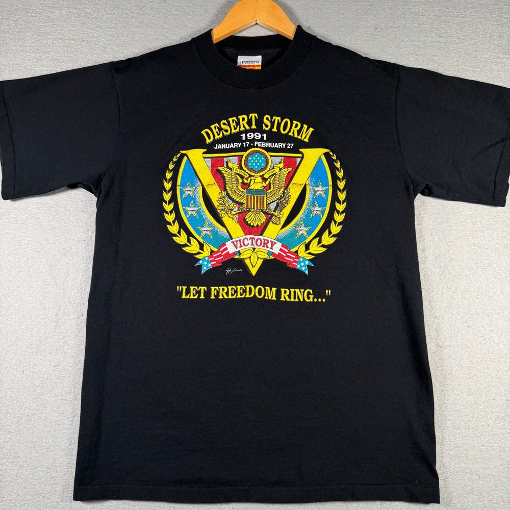 Vintage 1991 Desert Storm Victory T-Shirt Hazelwood Black Mens‎ Large USA Made
